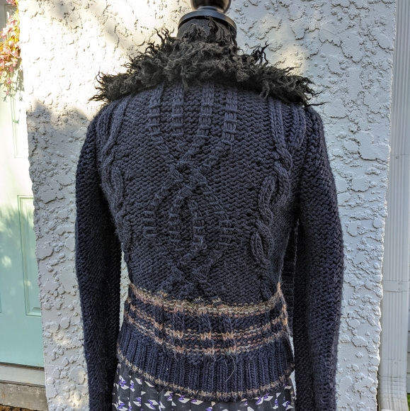 Free People Faux Fur Trim Cable Knit Sweater - Picture 4 of 8